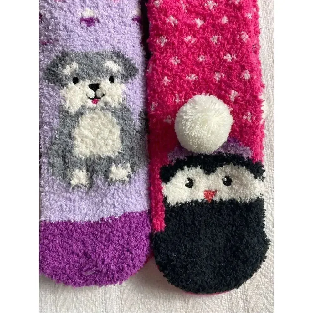 Cuddl Duds Girls Shoe Size 4-10 Lounge Crew Slipper Socks Total 4 Pr